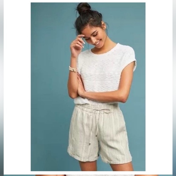 ANTHROPOLOGIE Beachy Linen Short Striped Pull on Drawstring women size Small - Picture 3 of 16